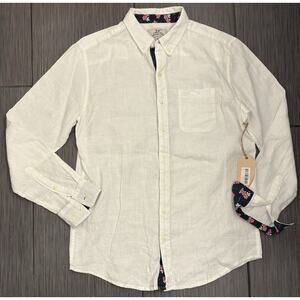 Madda Fella Ernest Accent Long Sleeve Linen Shirt Medium Sail White/Hibiscus